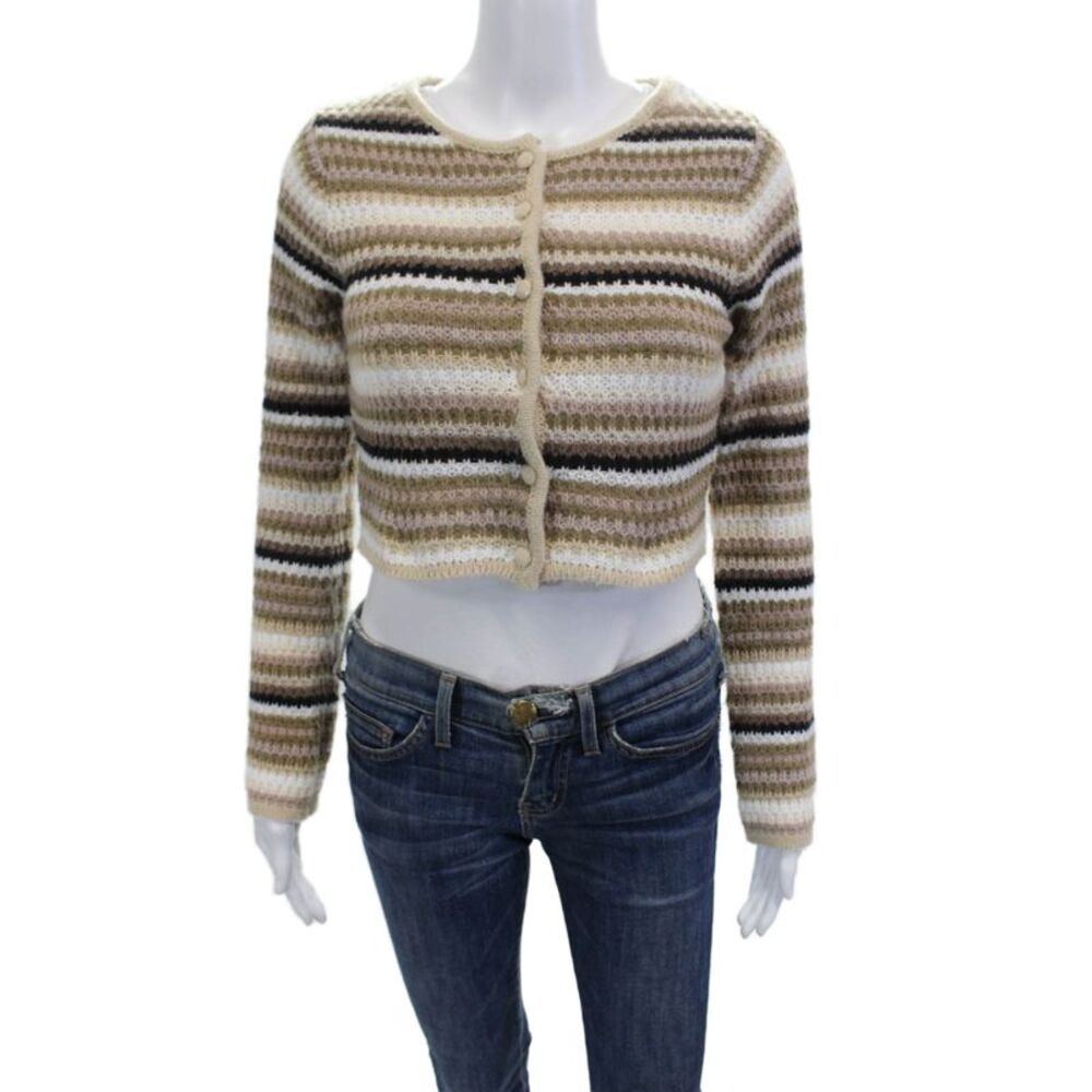 Gab Kate Womens Button Front Striped Cardigan Sweater Brown White Size XS